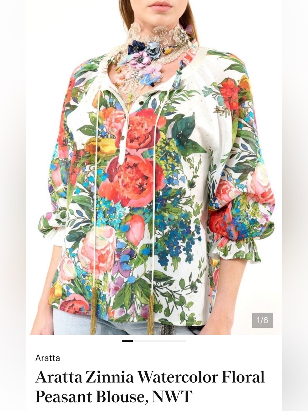 NWT Aratta Silent Journey- Zinnia Floral Shirt- White